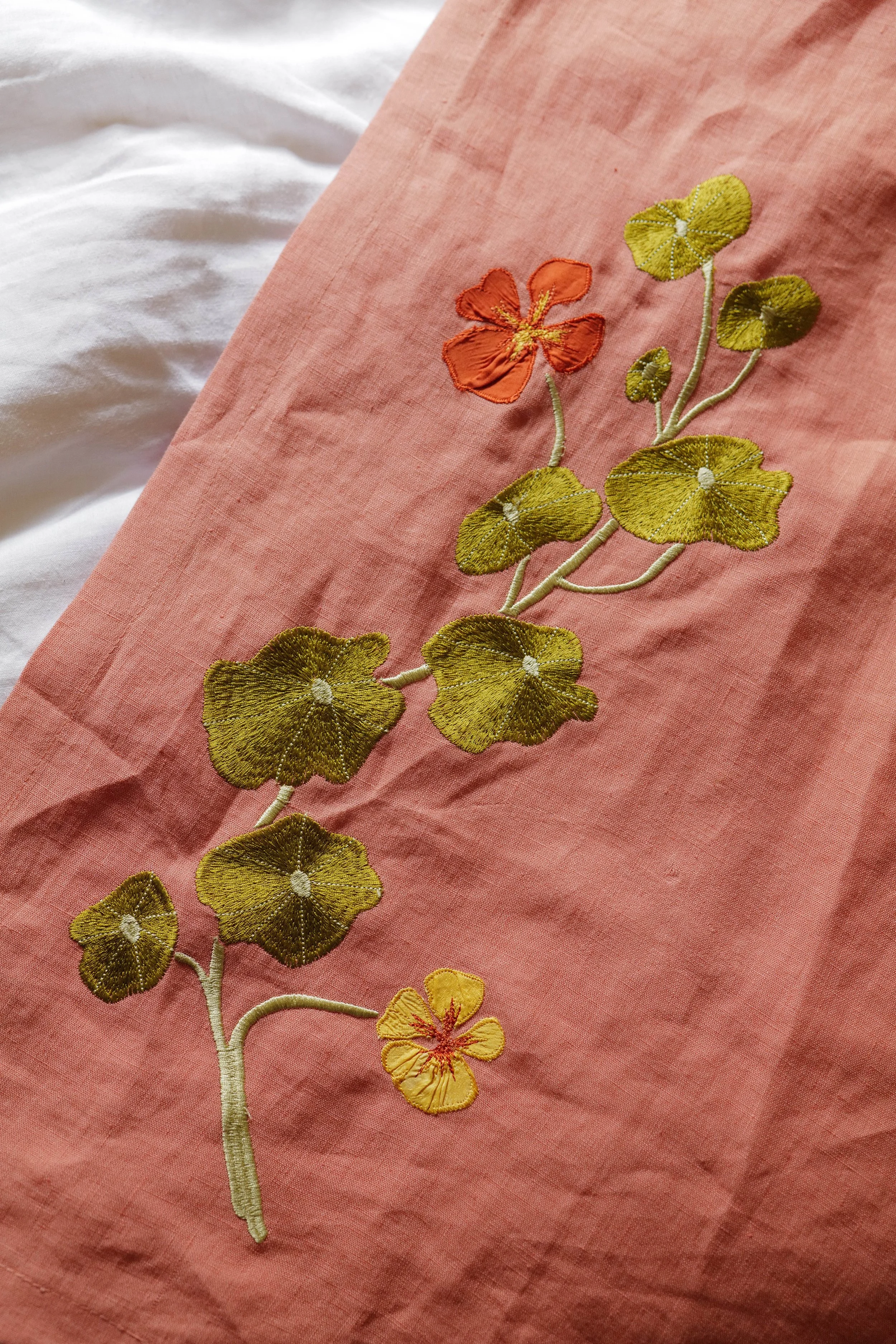 Nasturtium Embroidered Table Runner — Lora Avedian